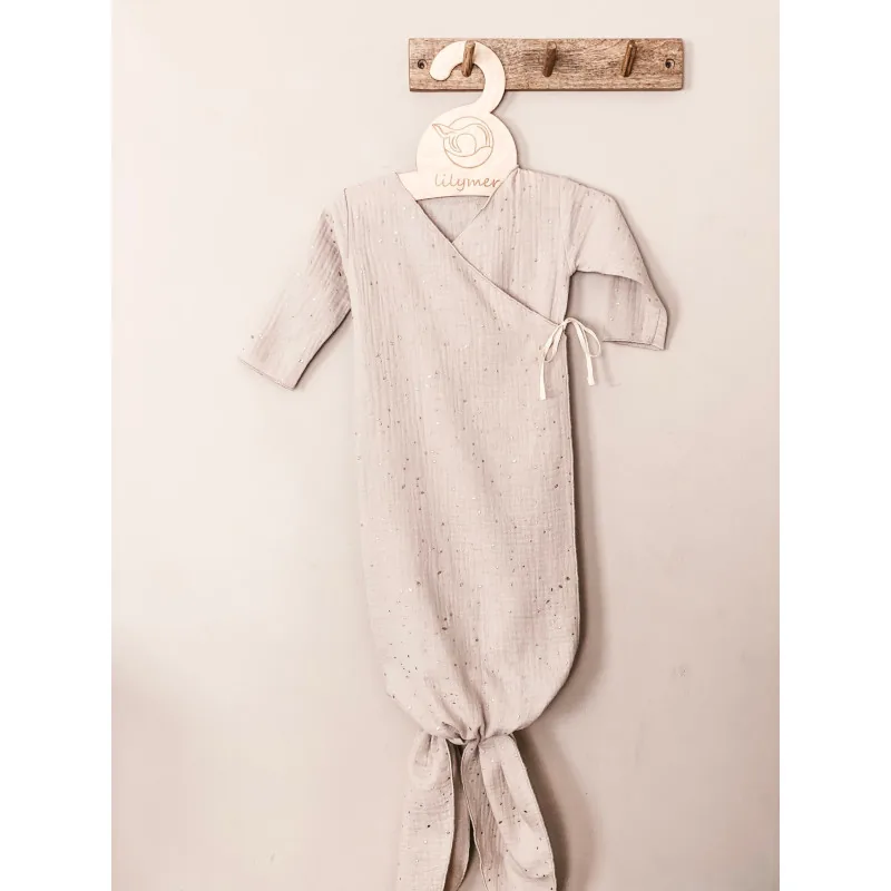 Lilymer Κιμονό Knotted gown μουσελίνας με χρυσό πουά ONE SIZE 55×70 Sand