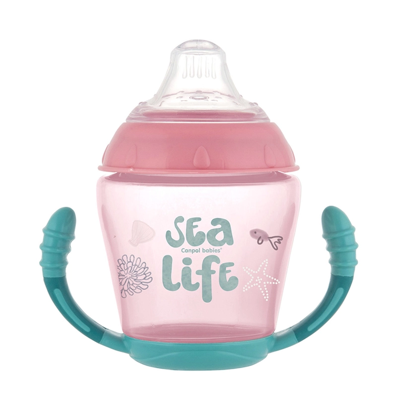 Canpol Babies Εκπαιδευτικό Ποτηράκι Non-Spill με λαβές Sea Life 56/501 Pink