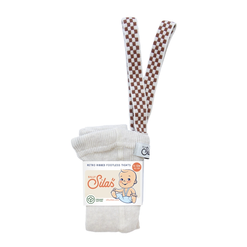 Silly Silas GOTS Κολάν Footless Cotton Καλσόν Cream Checked 6-36m